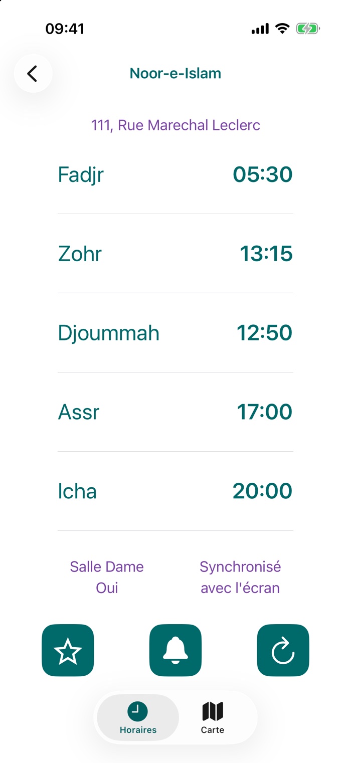 Horaires d’iqama de la mosquée Noor-e-Islam